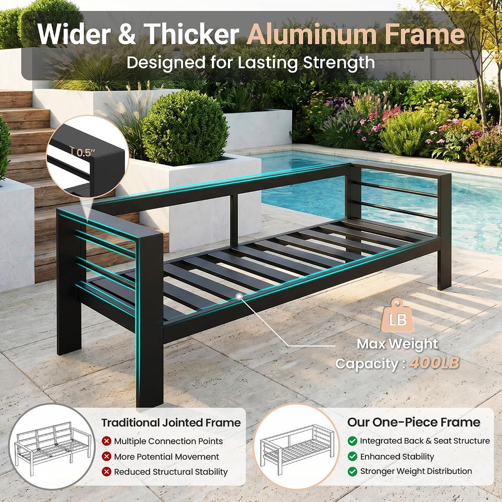 Aluminum Outdoor Loveseat, 3.2" Armrest Patio Sofa, Outside Couch for Patio