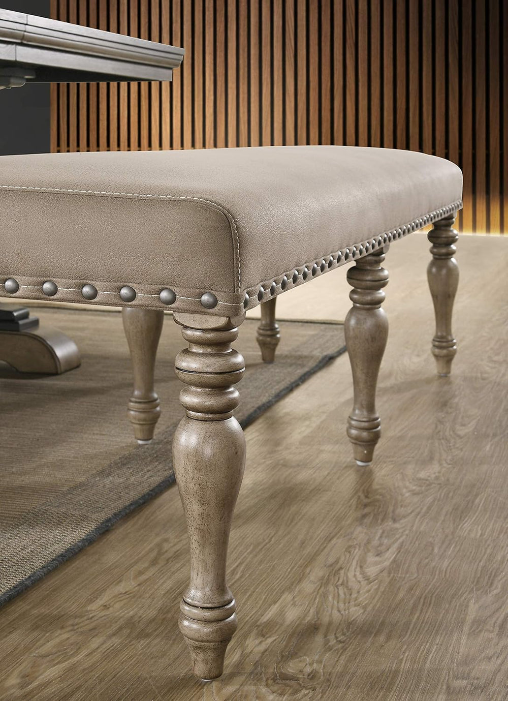 Roundhill Furniture Birmingham Microfiber Upholstered Bench with Nail Head Tr...