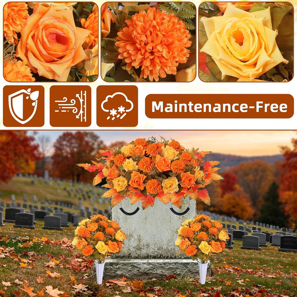 Lodou 3 Piece Cemetery Flowers Set โ Large Headstone Floral Saddle Artificial...