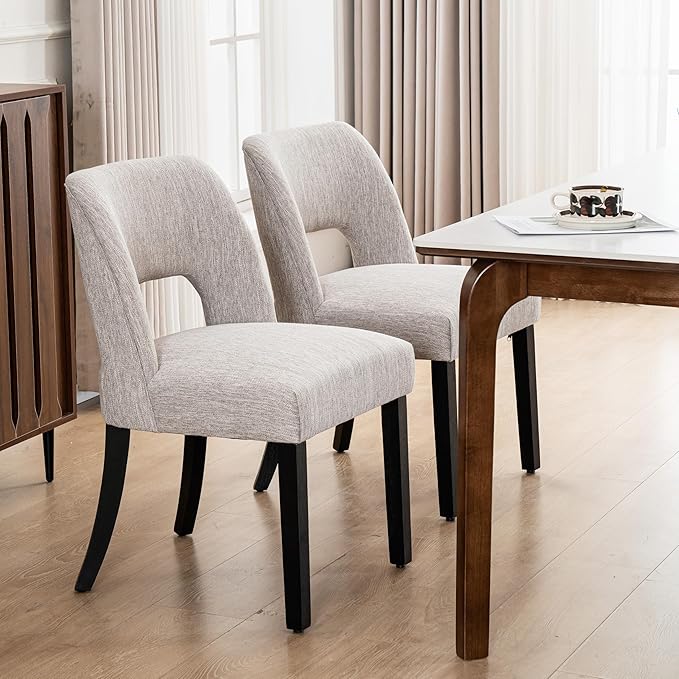 VKNOW Wooden Dining Chairs Set of 2, Modern Fabric Upholstered Dining Room Ch...