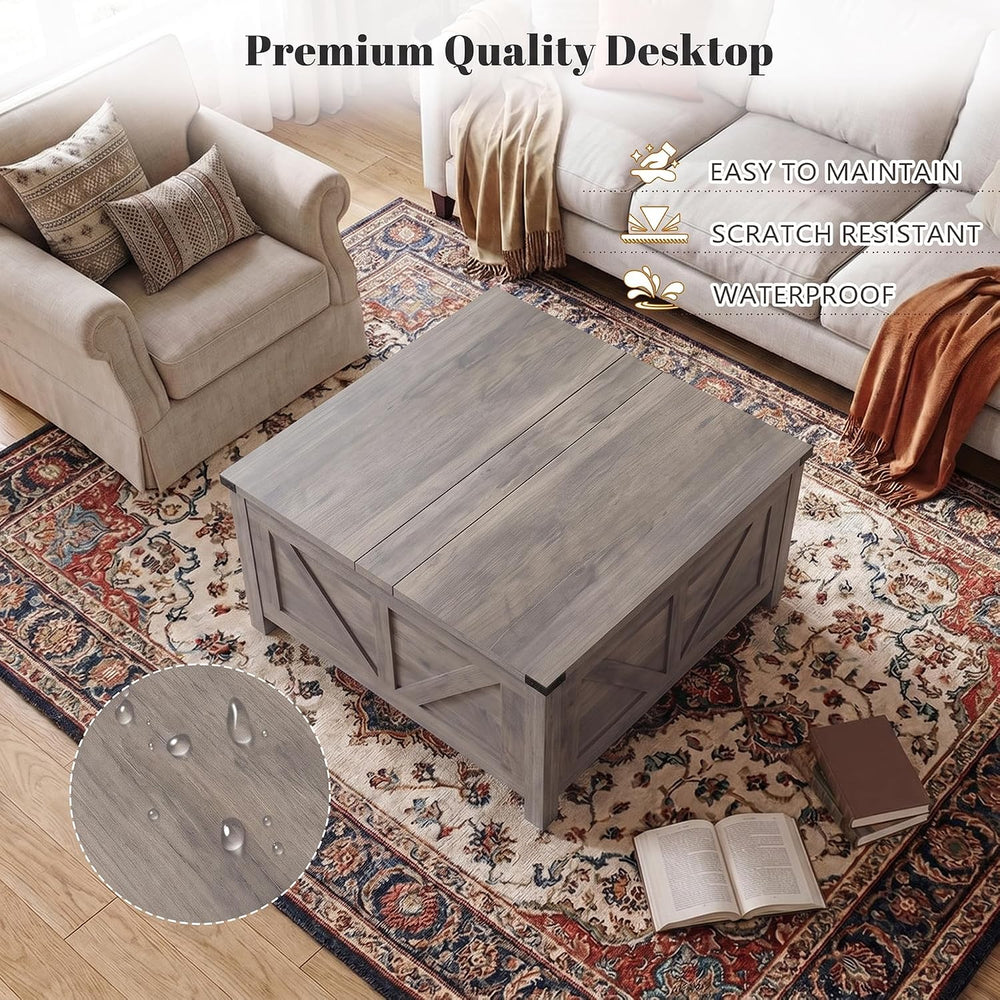 35” Farmhouse Coffee Table, Rustic Center Table with Lift Top