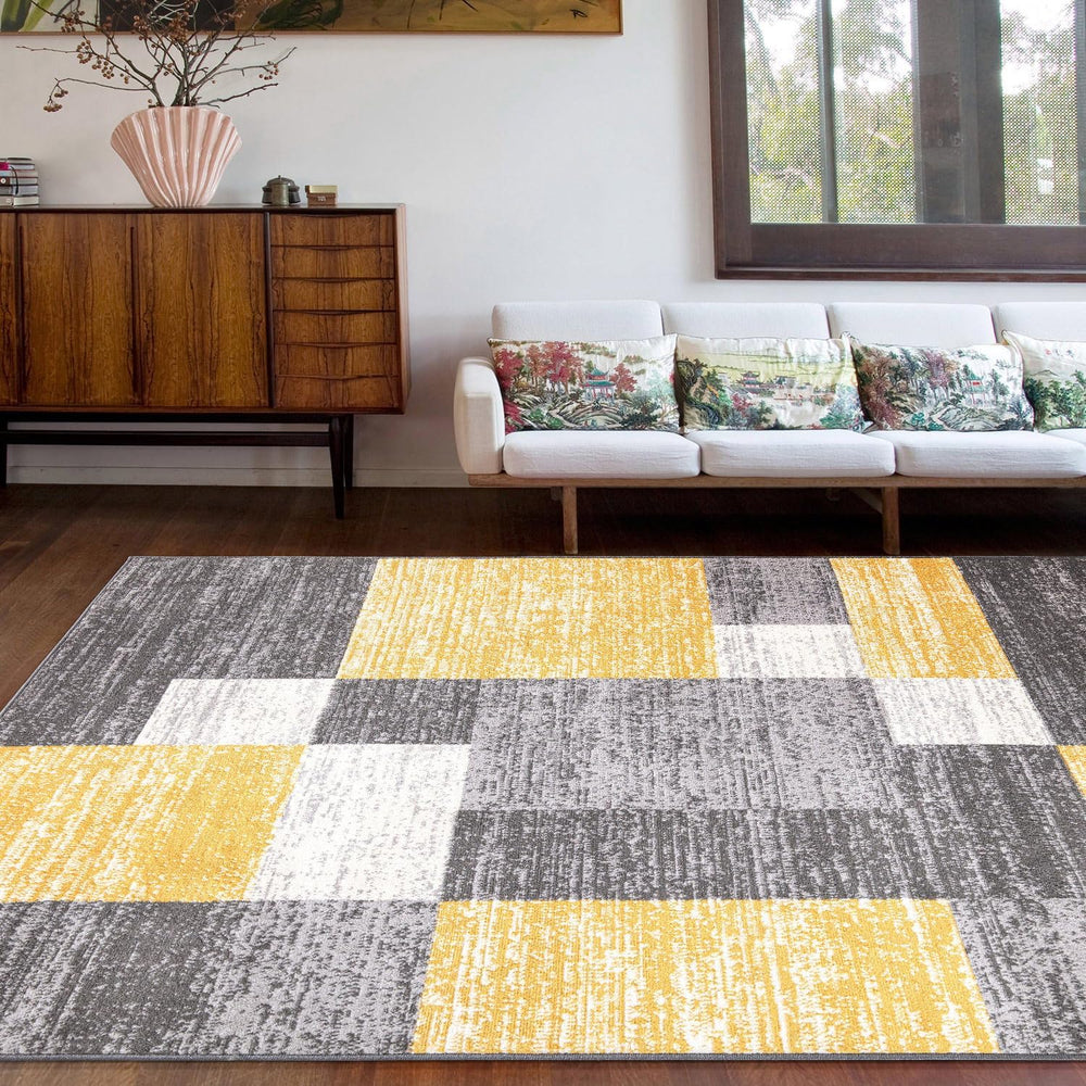 Rugshop Geometric Boxes Oslo Modern Living Room Area Rug Yellow 7'10"...
