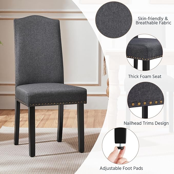 Yaheetech Upholstered Dining Chairs Set of 2, Modern Kitchen Chairs with Nail...