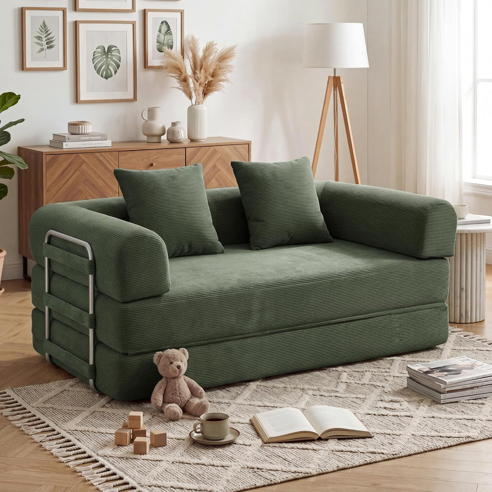 59'' Convertible Compressed Corduroy Folding Cloud Sofa Bed, Modern B...