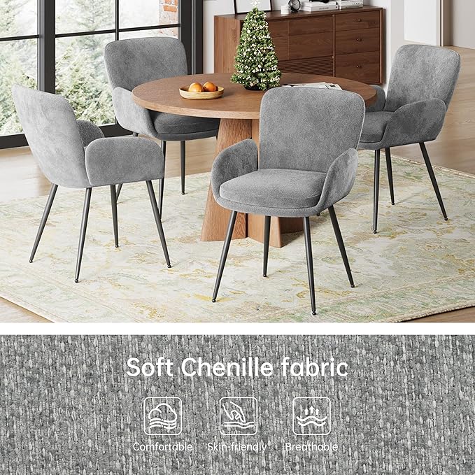 VKNOW Modern Dining Chairs Set of 6, Upholstered Dining Room Chair with Armre...