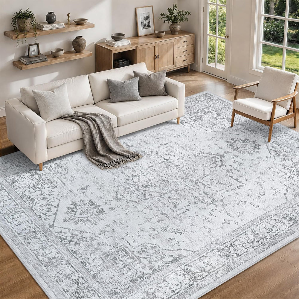 10x12 Washable Area Rugs for Living Room Grey Non-Slip Rug