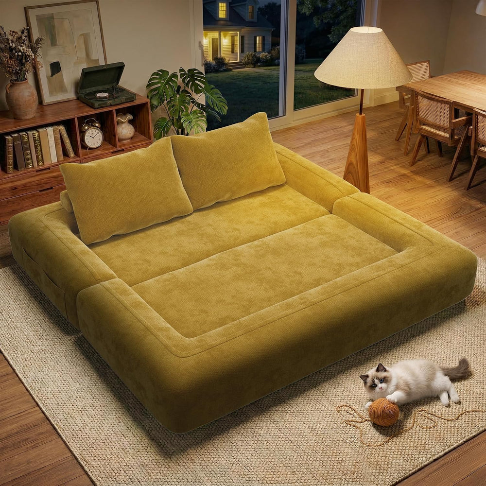 75'' convertible Sofa Couch Bed Queen, Foldable Boneless Couch Sleepe...