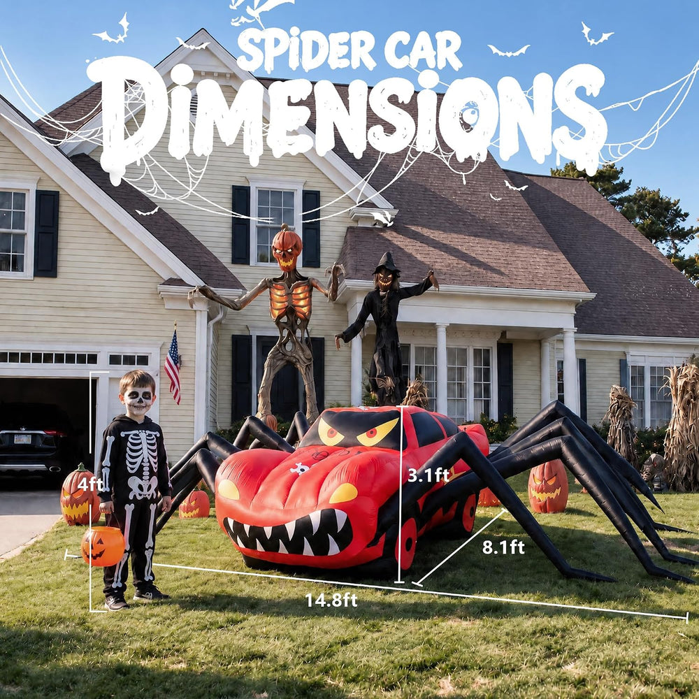 14.8 FT Giant Halloween Inflatables Spider Car Outdoor Decorations