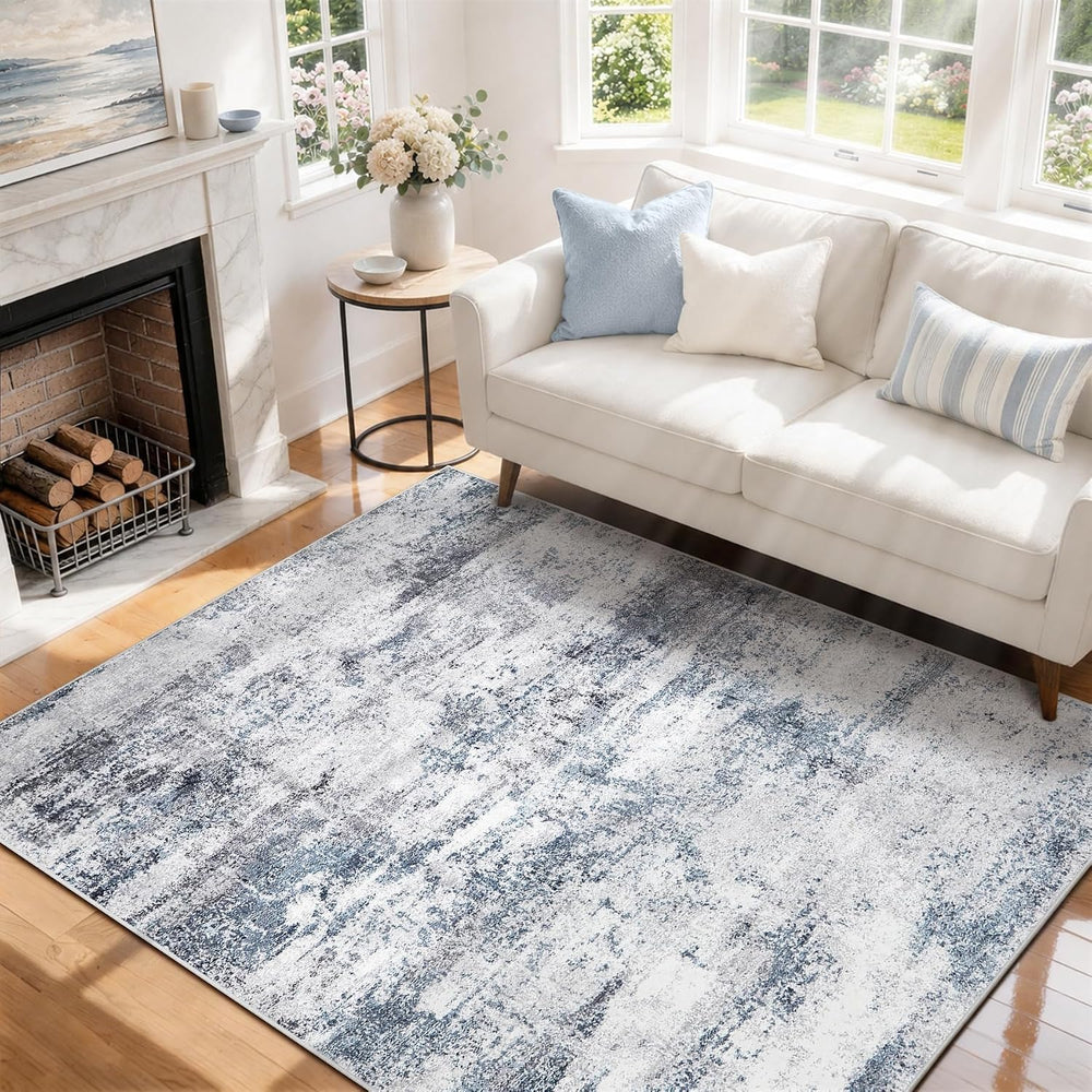 5x7 Area Rugs for Living Room Washable Bedroom Dining Room Blue Grey