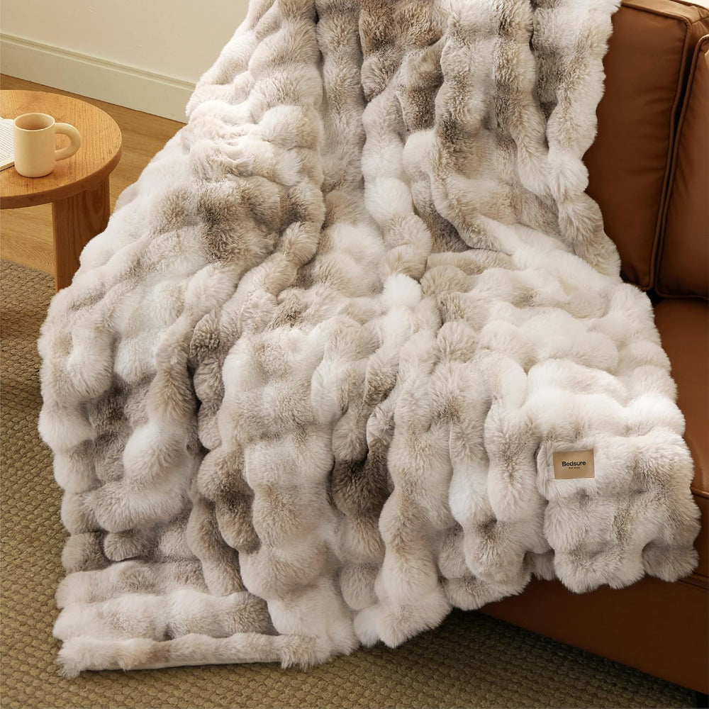Bedsure Fluffy Bubble Faux Fur Throw XL Blanket, 50"x70", Tie-dye T...