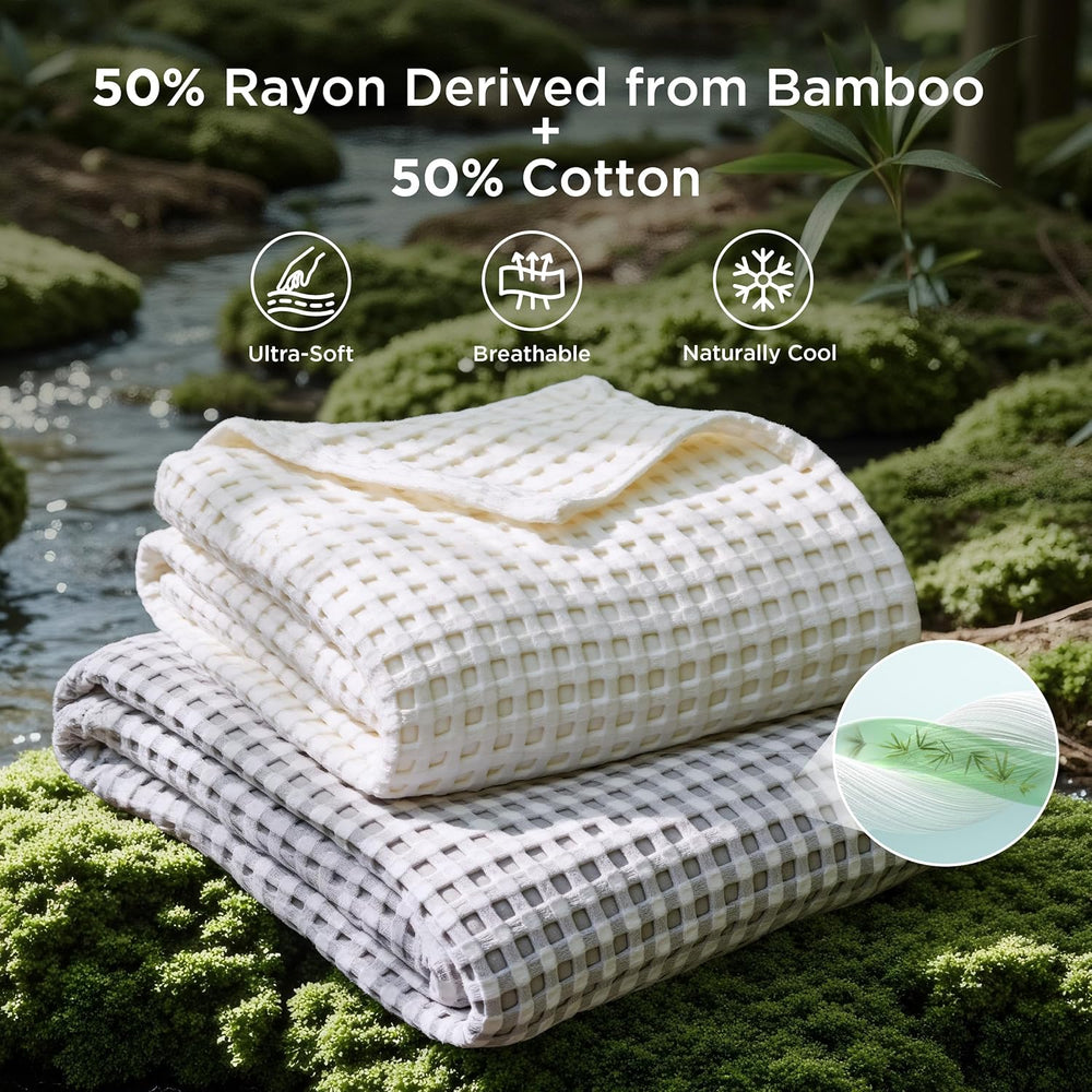 Bedsure Cooling Waffle Blanket for Hot Sleepers, Ivory, King, 104" X 90&...