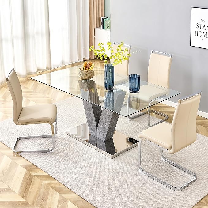 AZmac Modern Leather Dining Chairs Set of 4,Armless Kitchen Chairs,Dining Roo...