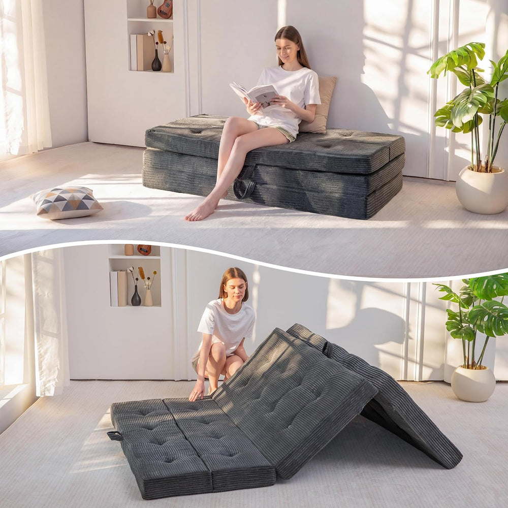 MAXYOYO Foldable Sofa Couch Bed, 4 Inch Tufted Folding Couch, Portable Floor ...