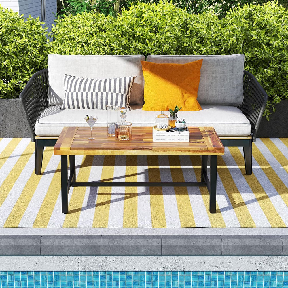 Tangkula Outdoor Acacia Wood Coffee Table, Rectangle Rustic Accent Table with...