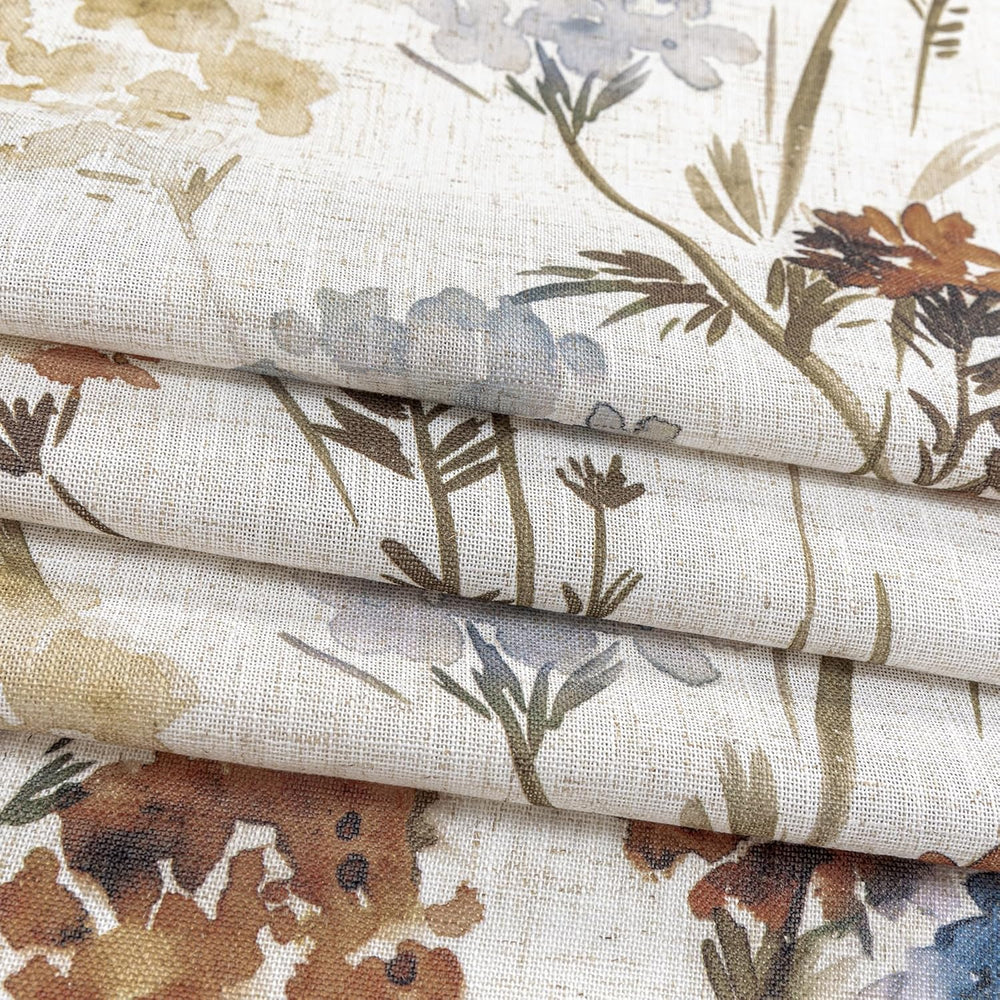 MYSKY HOME Floral Linen Curtains 84 inch Length 2 Panels Set Summer Flower Pa...