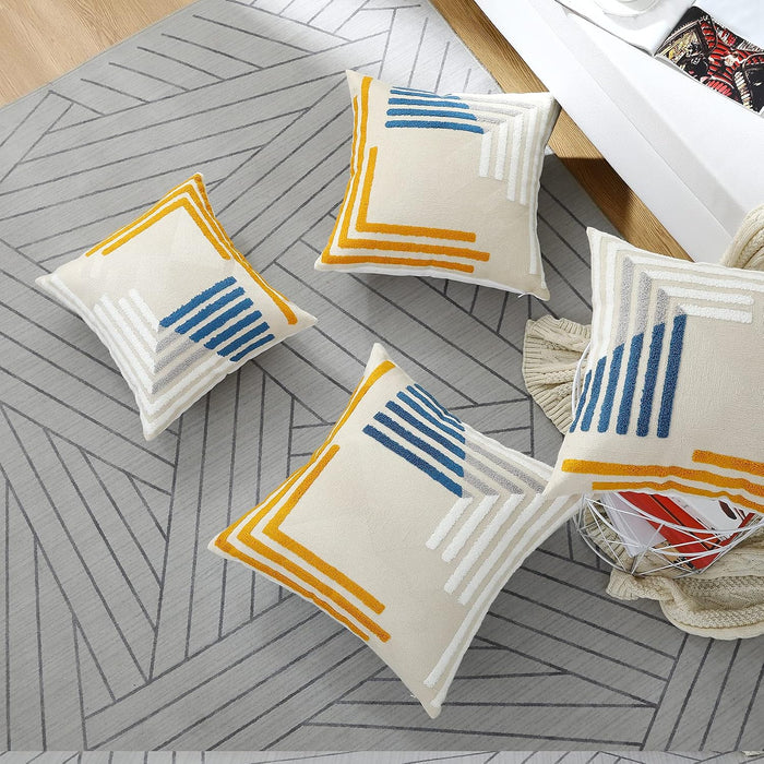 Yellow Blue Modern Tufted Embroidered Pillow Covers 18x18 Set of 2
