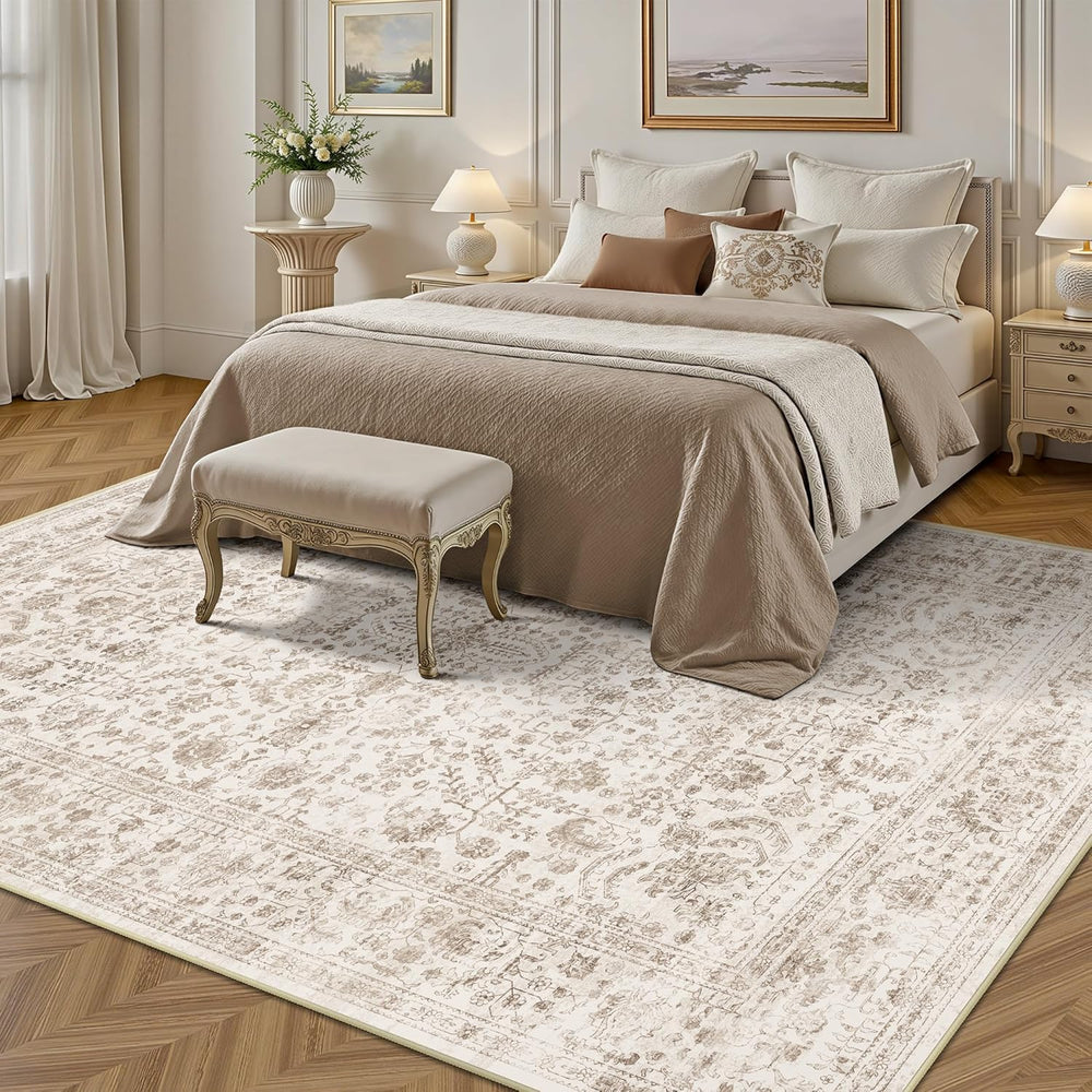 8x10 Area Rugs for Living Room, Washable Vintage Retro Floral Rug, Low Pile N...