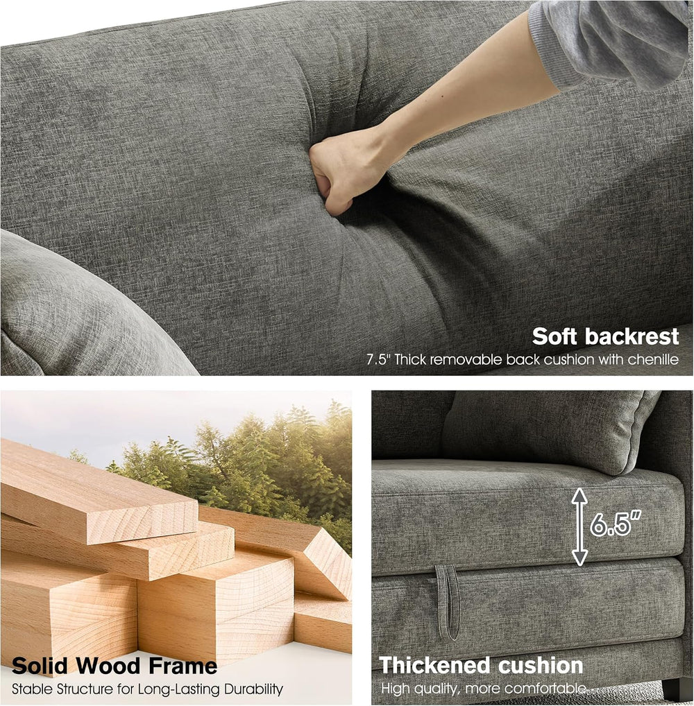 65" Loveseat Sleeper Sofa Bed, Chenille Convertible Floor Sofa Bed for S...