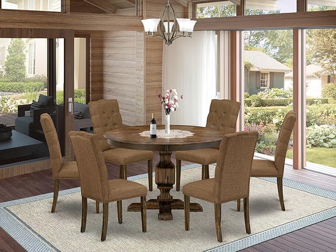 East West Furniture F3EL7-718 7 Piece Kitchen Table Set Consist of a Round Di...