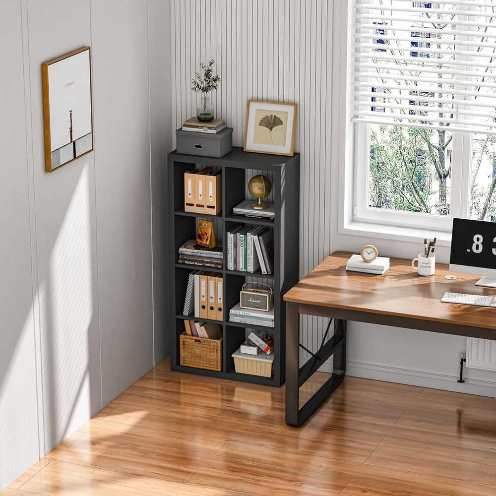furtble Bookshelf with Storage Bin, 4-Cube Storage Organizer, Modern Wood Ope...