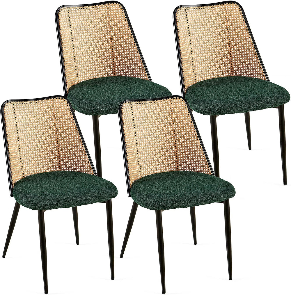 Green Dining Chairs Set of 4, Upholstered Home Kitchen Chairs Woven Rattan Ba...