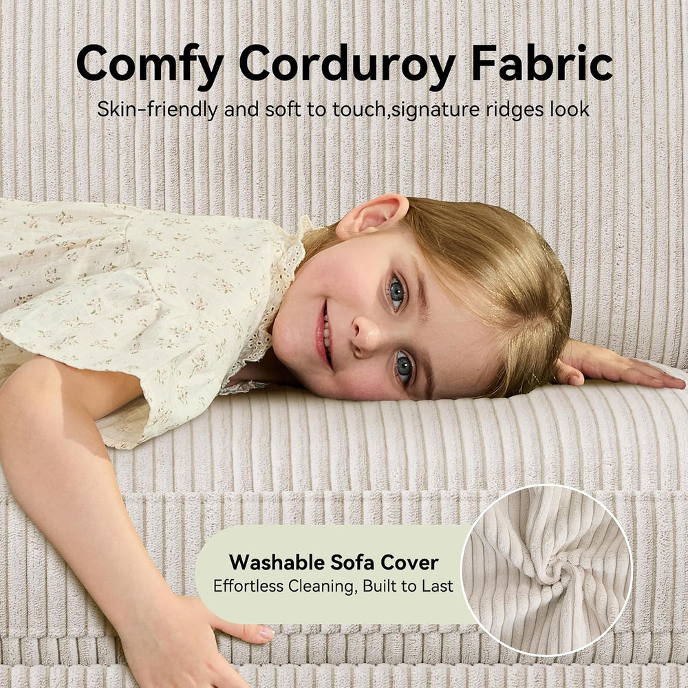 Loveseat Sofa, 67" Small Couch, White Corduroy Love Seat Couches