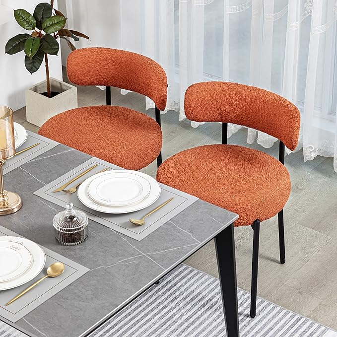 DYHOME Mid-Century Modern Dining Chairs Set of 6, Boucle Dining Chairs Uphols...