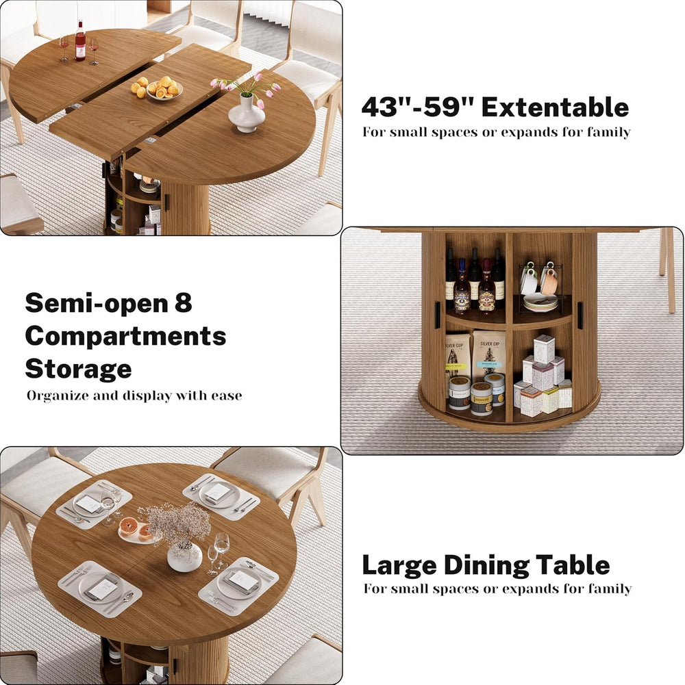 Vipbear Extendable Dining Table 43-59" for 4-6 People, Solid Wood Top wi...