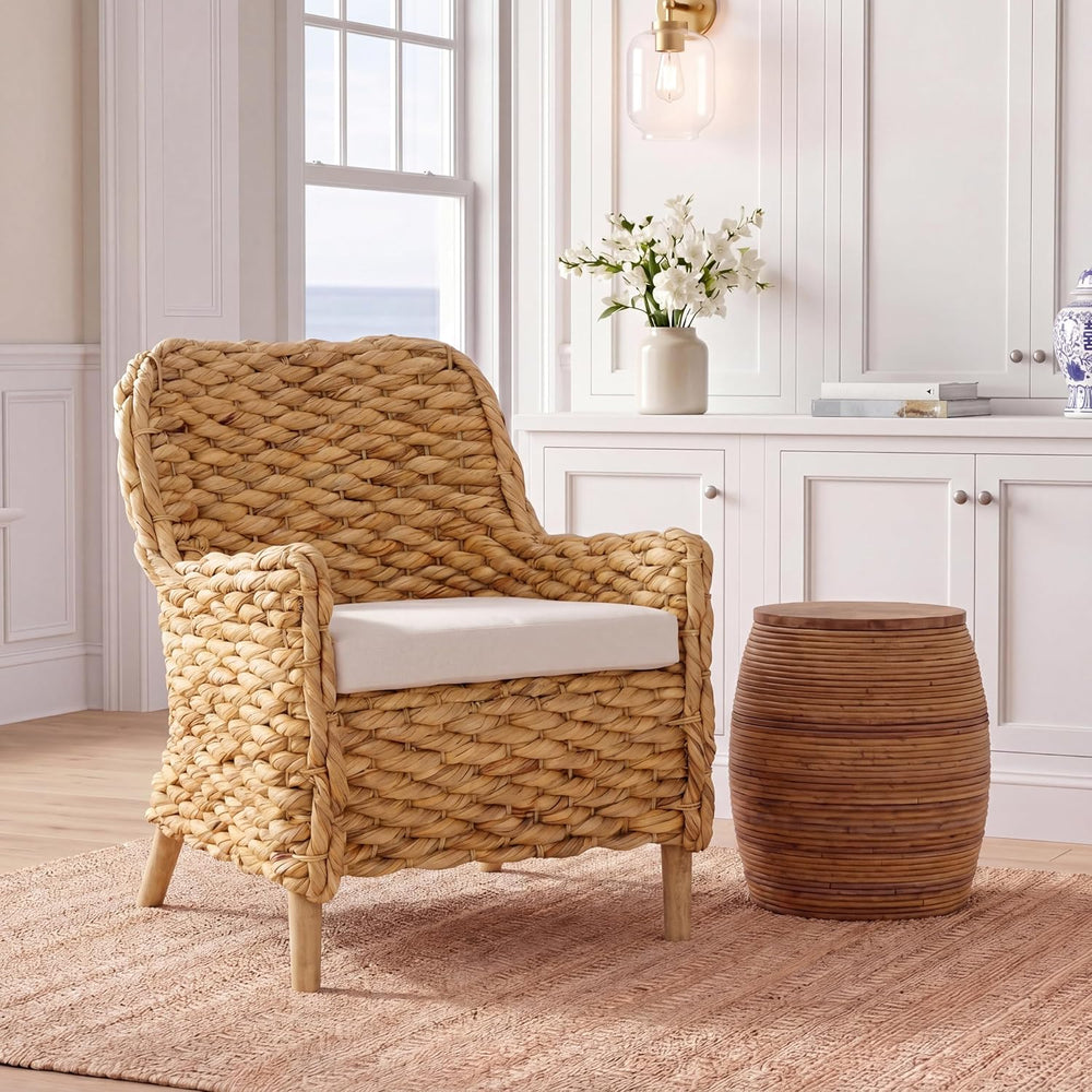 SAFAVIEH Purrl Hyacinth Wood Accent Chair, 25.59" White/Natural ACH6533A