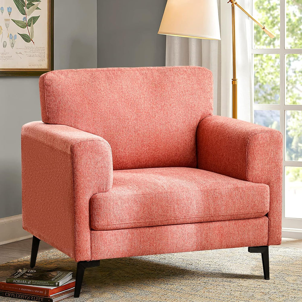 CDCASA Oversized Accent Chair, Linen Mid Century Chair 1PC, Coral Pink