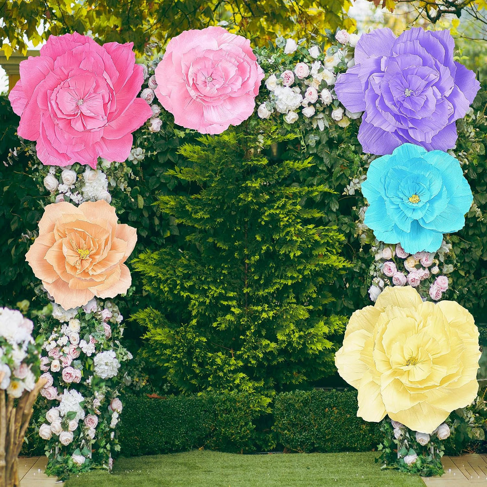 Aneco 6 Pieces Large Paper Artificial Flowers 3D Crepe Tissue Flower Wall Dec...