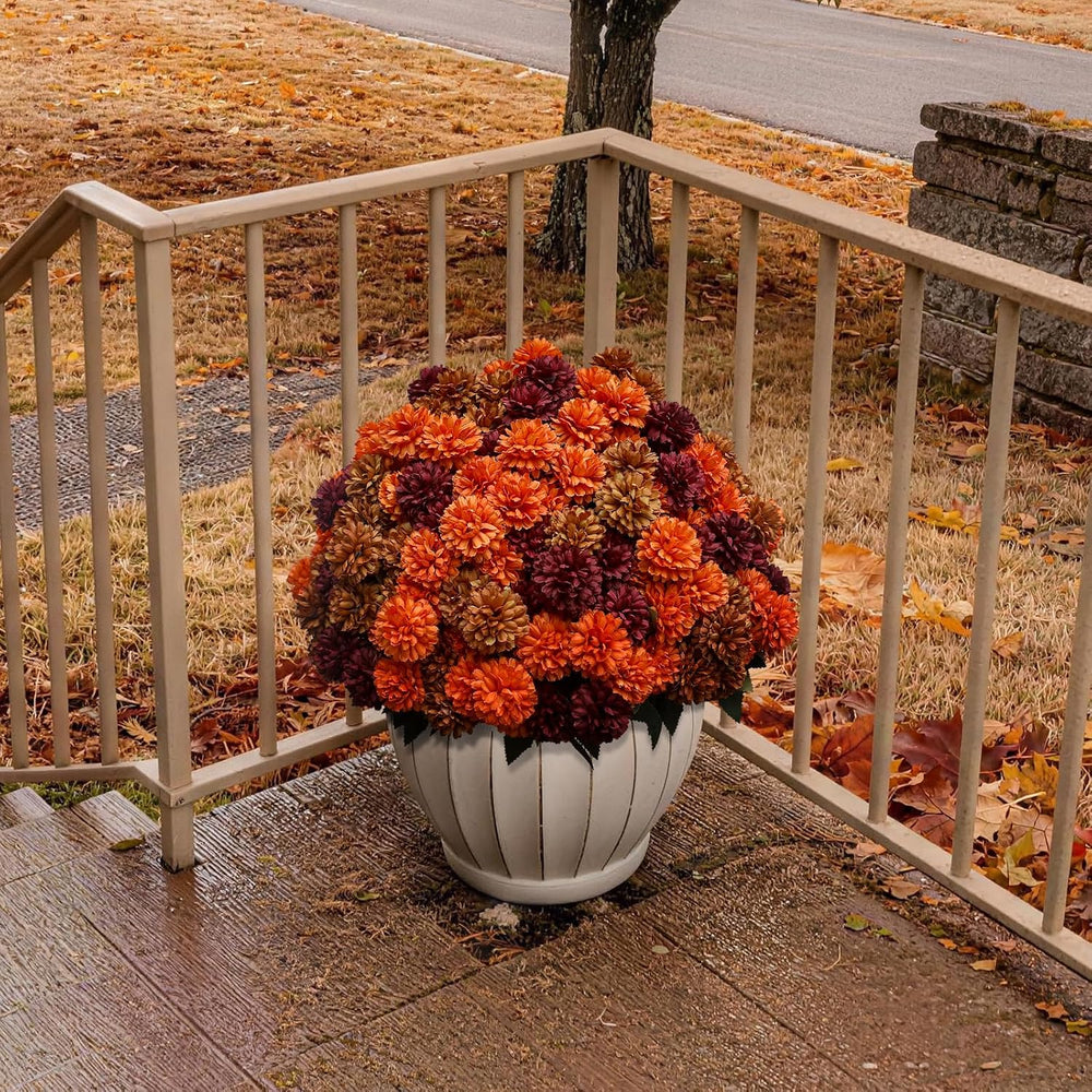12 Bundles Artificial Fall Mums Outdoor Flowers, UV Resistant Faux Autumn Dai...