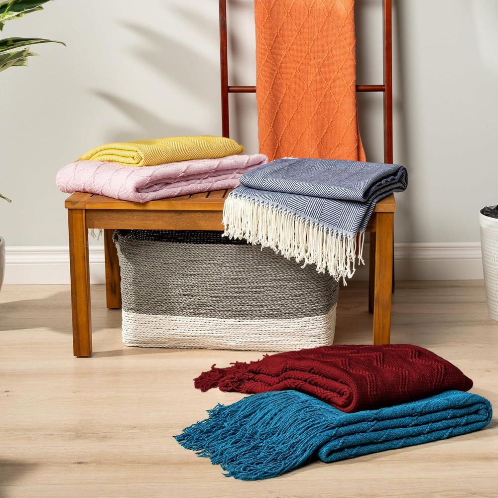 PAVILIA Maroon Red Knit Throw Blanket, Soft Knitted Farmhouse, 60x80
