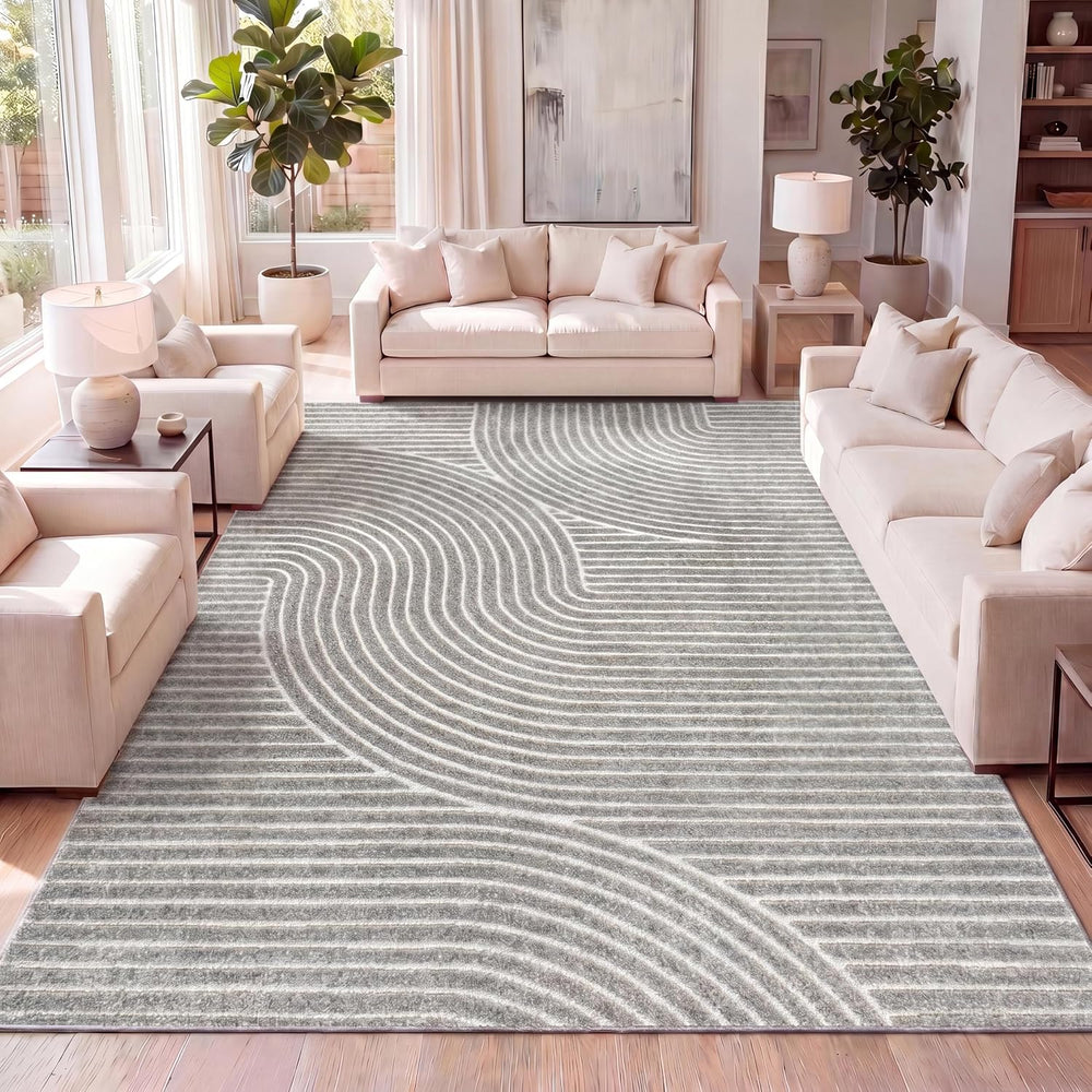 JONATHAN Y Hallie High-Low Curve Gray/Ivory Indoor/Outdoor Area Rug, 6x9, Min...
