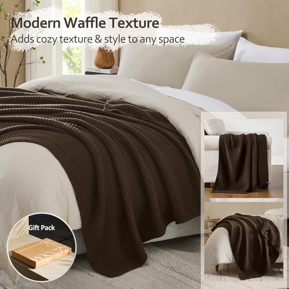 WDCOZY Brown Waffle Throw Blanket for Couch Bed, Reversible Super Soft Plush ...