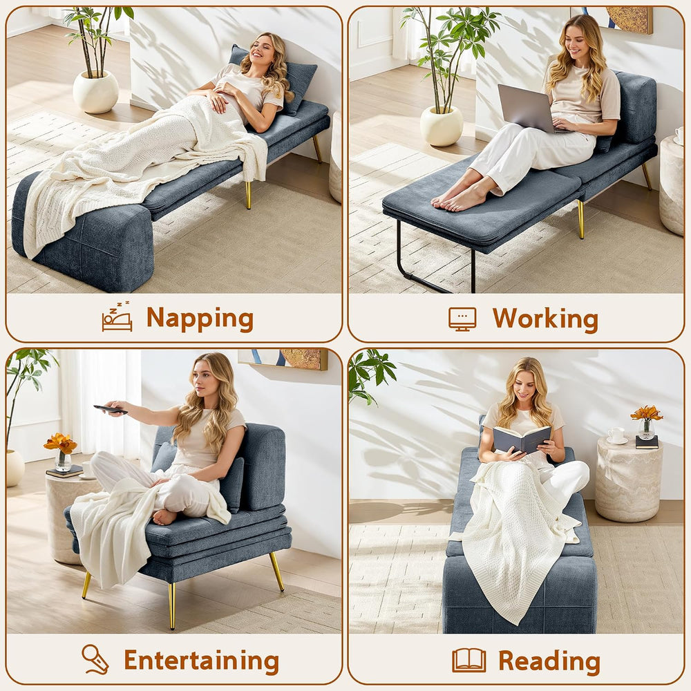 Futon Chair, 3-in-1 Chair Sleeper Bed for Adults with Back Support