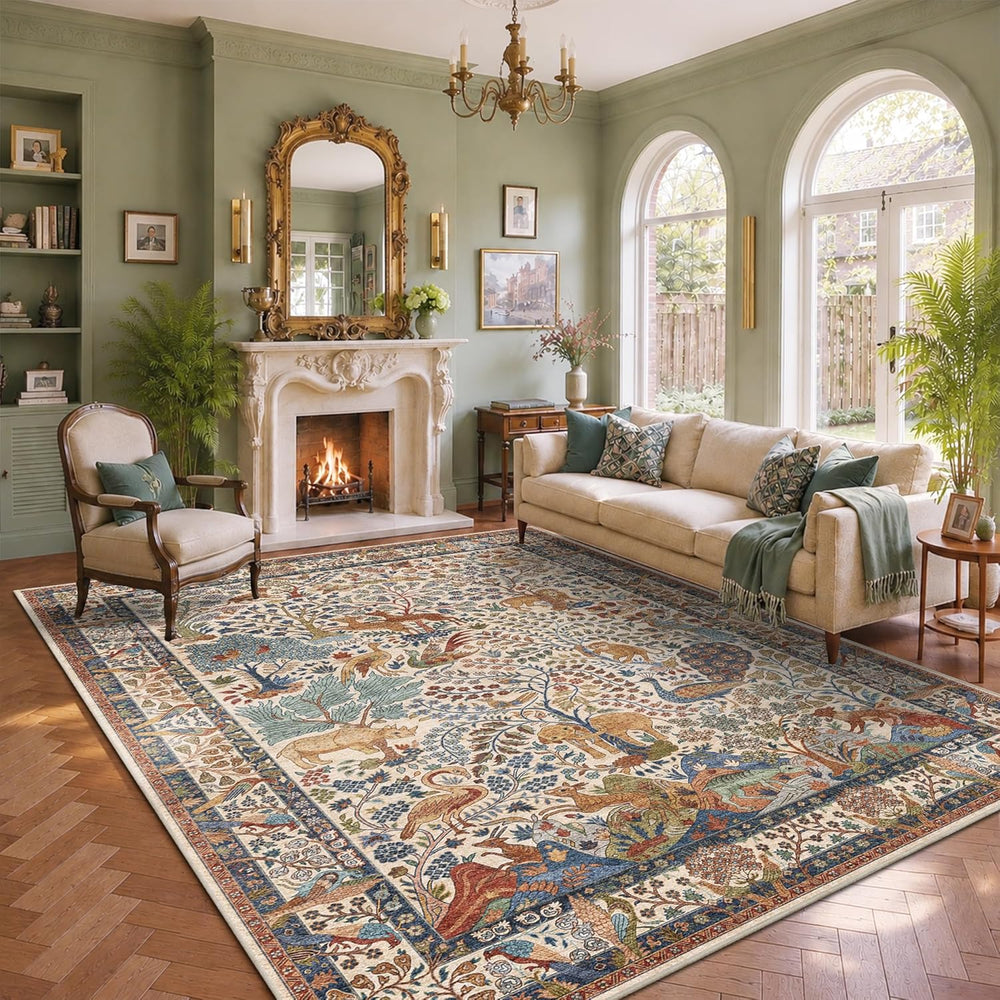 8x10 Large Area Rug Vintage Animals Floral Print Indoor Carpet