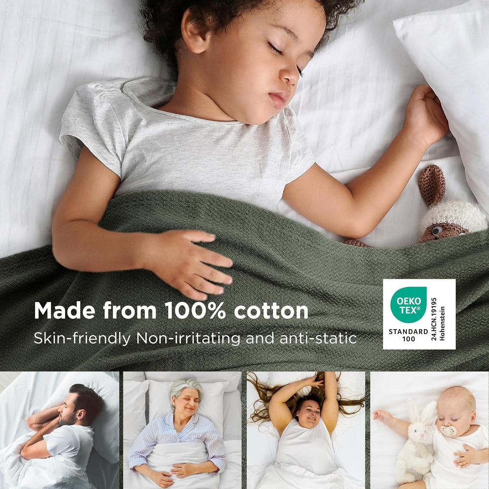Bedsure 100% Cotton Blanket, Herringbone Weave, Twin XL, Olive Green
