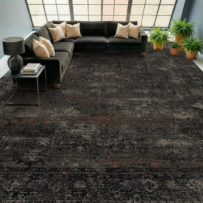 TALANOVA Modern Farmhouse Black 10x14 Washable Area Rug for Living Room & Dining Room, Abstract Non Slip Low Pile Rug for Bedroom, Dark Charcoal Stain Resistant Extra Large Decor