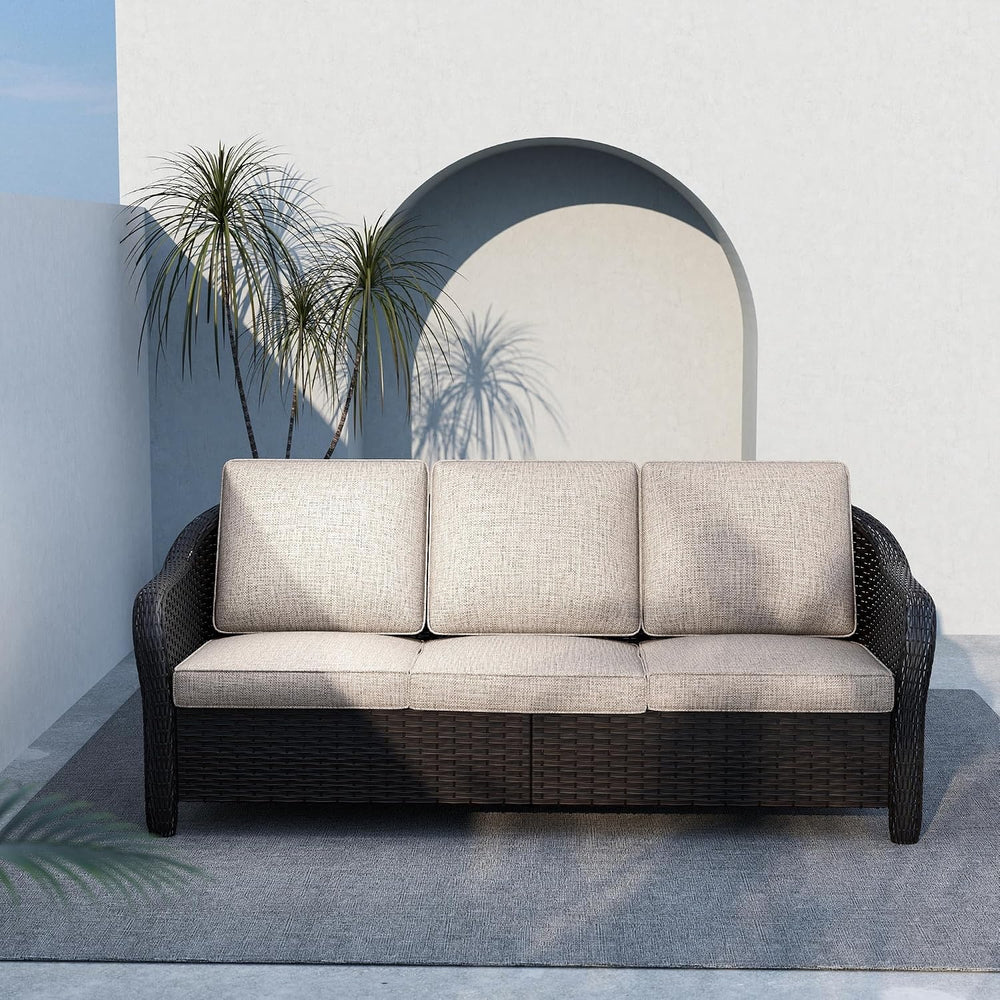 3 Seater Outdoor Patio Couch with Handwoven PE Wicker