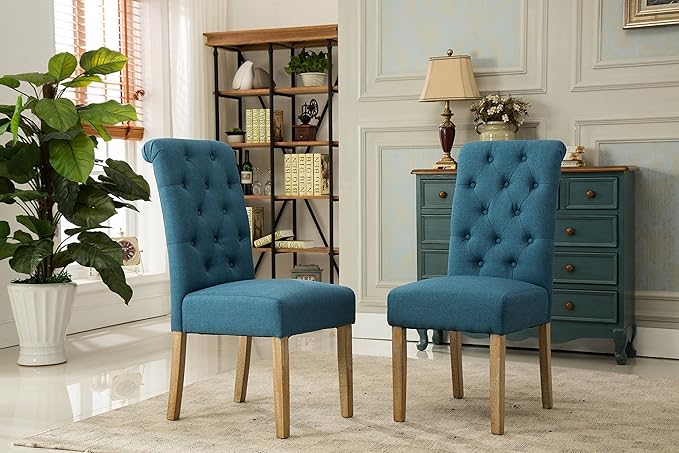 Roundhill Furniture Habit Solid Wood Tufted Parsons Dining Chair (Set of 2), ...