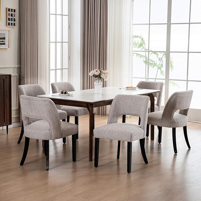 VKNOW Wooden Dining Chairs Set of 2, Modern Fabric Upholstered Dining Room Ch...