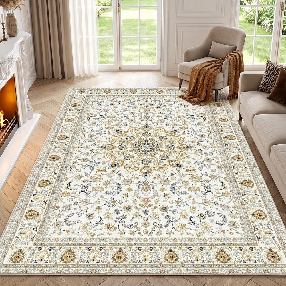 Fixwal Washable 6x9 Area Rug for Living Room, Non-Slip, Beige