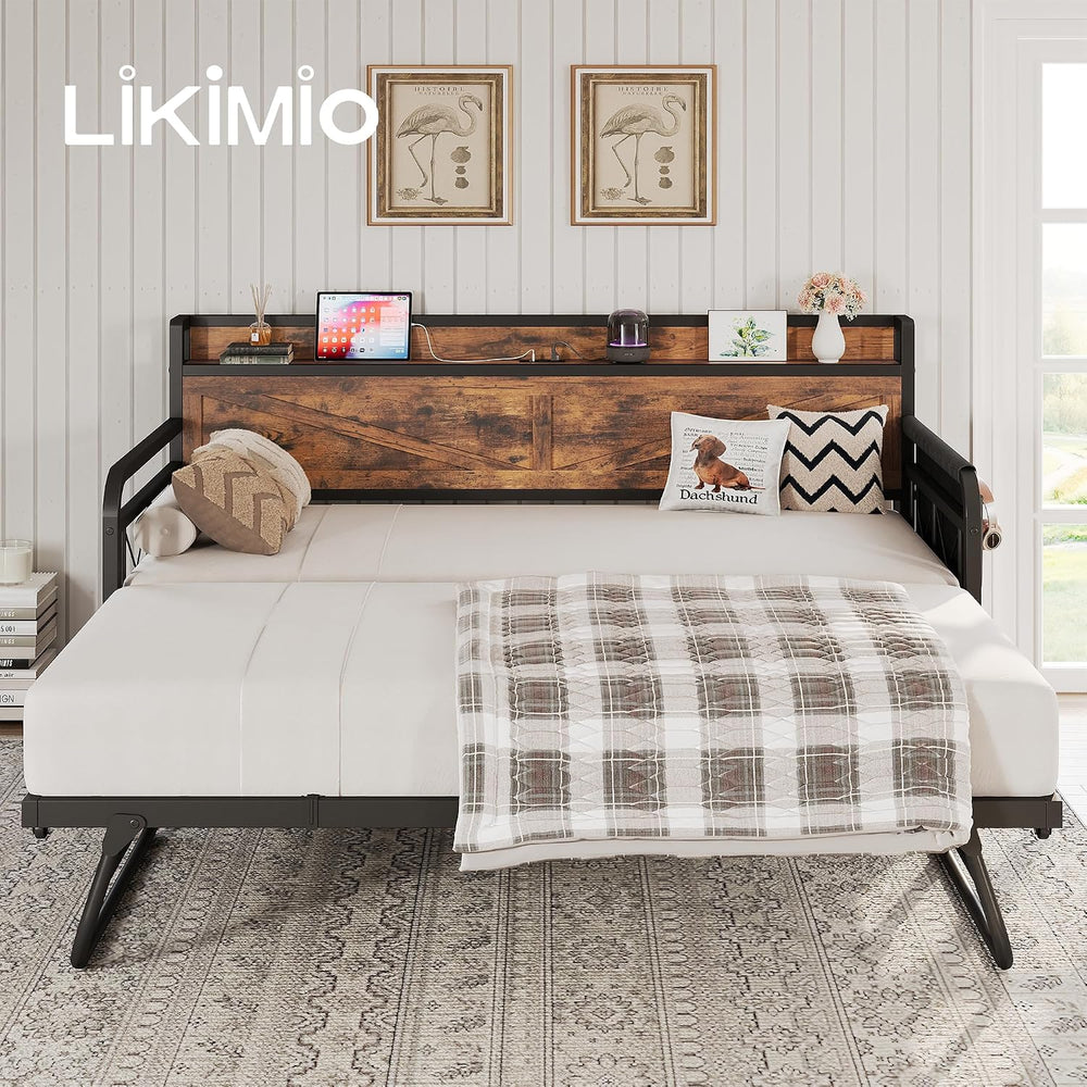LIKIMIO Twin Daybed with Pop Up Trundle & Charging Station & Storage ...