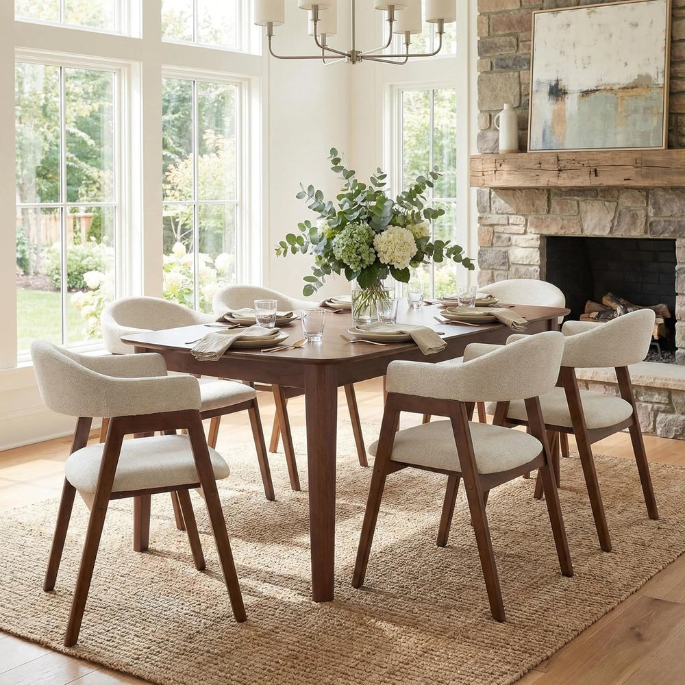 VKNOW Wooden Barrel Dining Chairs Set of 2 with Arms and Curved Back, Beige