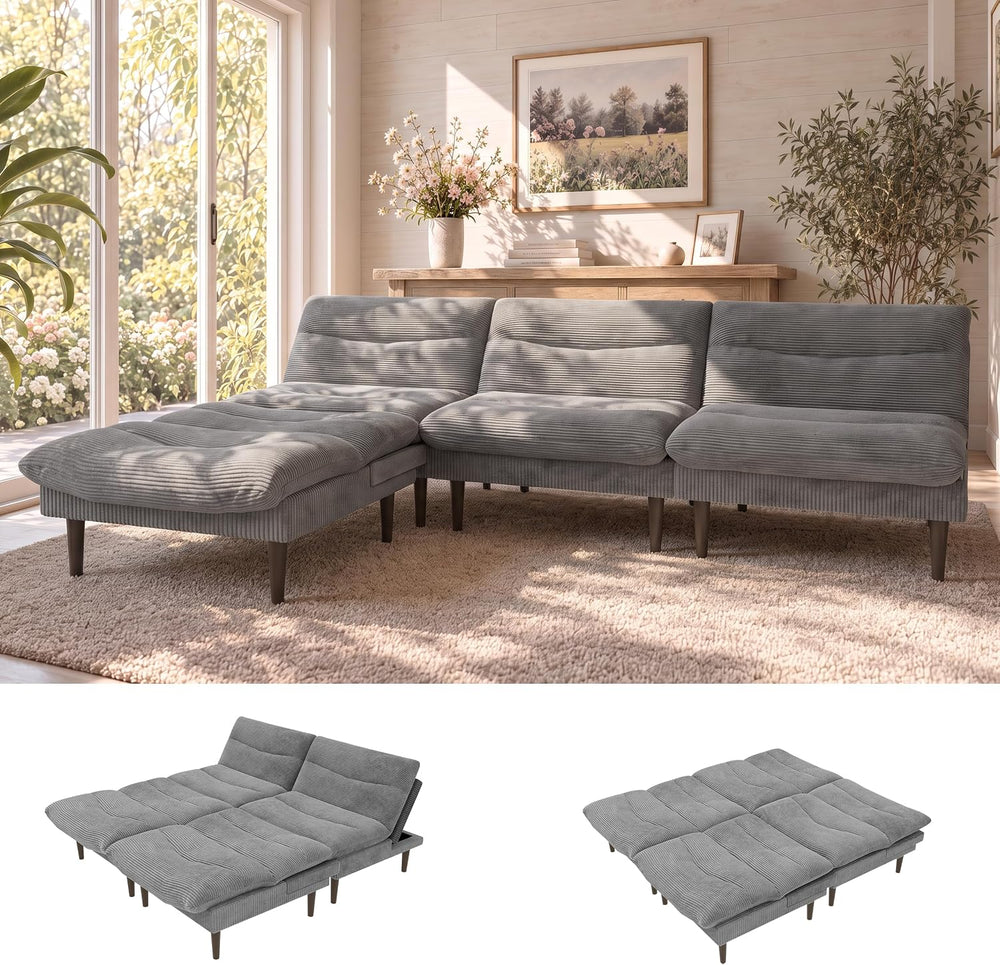 98 Inch Corduroy Futon Sofa Bed, Modular Sectional Sofa For Living Room