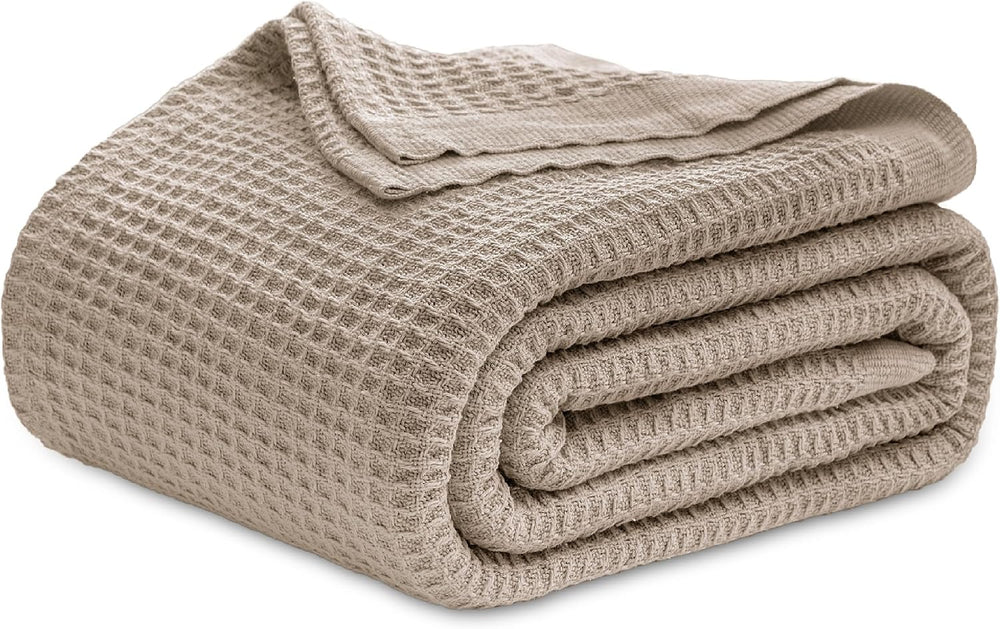 Bedsure 100% Cotton Blanket, Waffle Weave, King Size, Khaki Brown, 104"x...