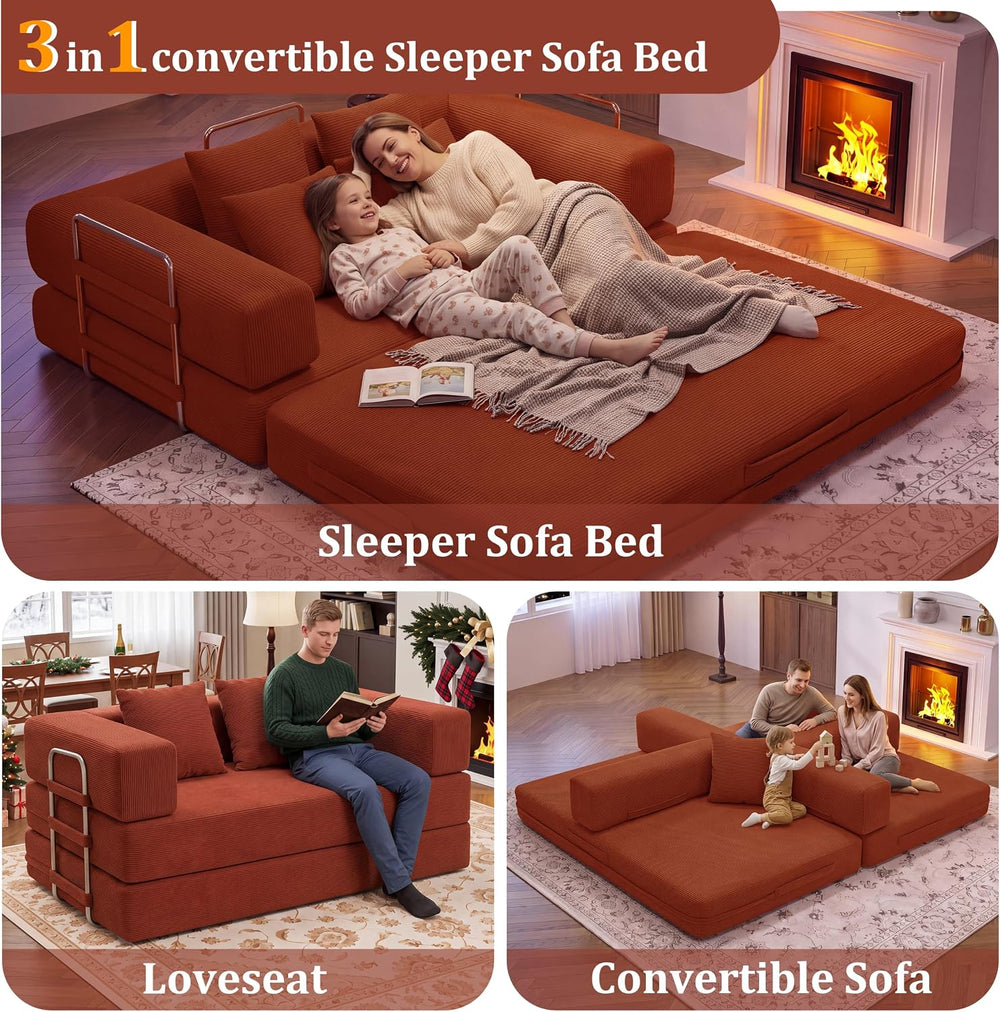 BSHOMGI Convertible Sofa Bed, 2 Seater Corduroy Futon Floor Bed Foldable Slee...