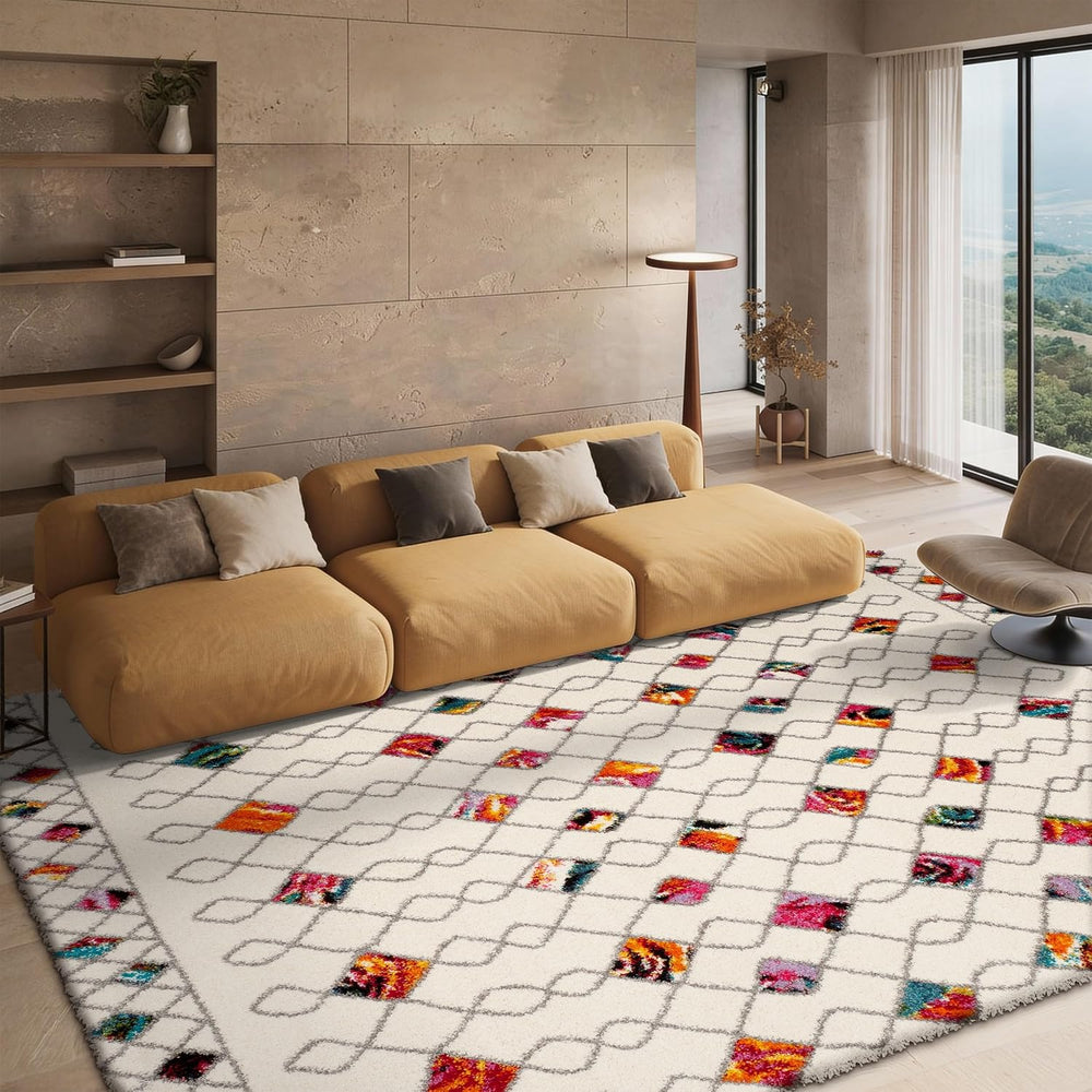 SAFAVIEH Fiesta Shag Collection Area Rug - 9' x 12', Cream & Mult...