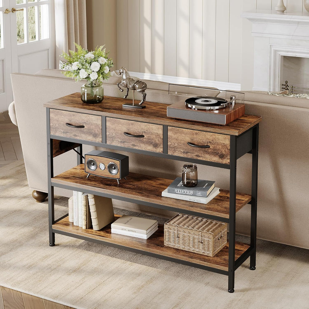 Lulive Entryway Table with Power Outlets, Console Table with 3 Fabric Drawers...